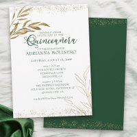 Elegant Quinceanera and Mass Green and Gold Leaf