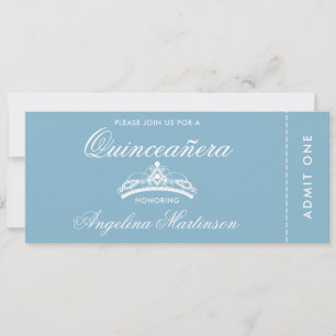Elegant Quinceanera Blue and White Ticket Invitation