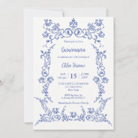 Elegant Quinceañera Blue Floral invitation
