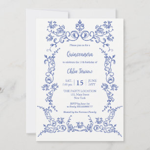 Elegant Quinceañera Blue Floral invitation