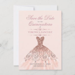 Elegant Quinceañera Blush Pink Rose Dress Save The Date