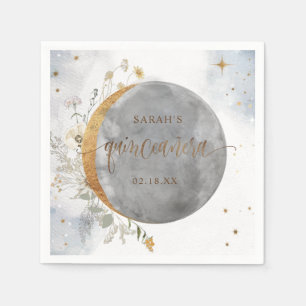 Elegant Quinceañera Celestial Moon and Stars Napkin