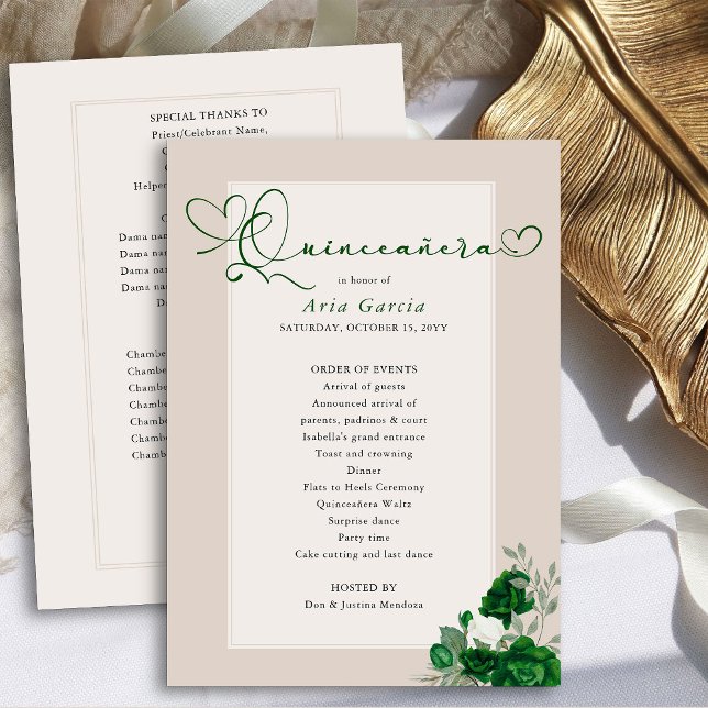 Elegant Quinceanera Emerald Green Roses Programme (Quinceanera Programs from the Royal Rose Emerald Green Quinceanera Collection by Darling & May)