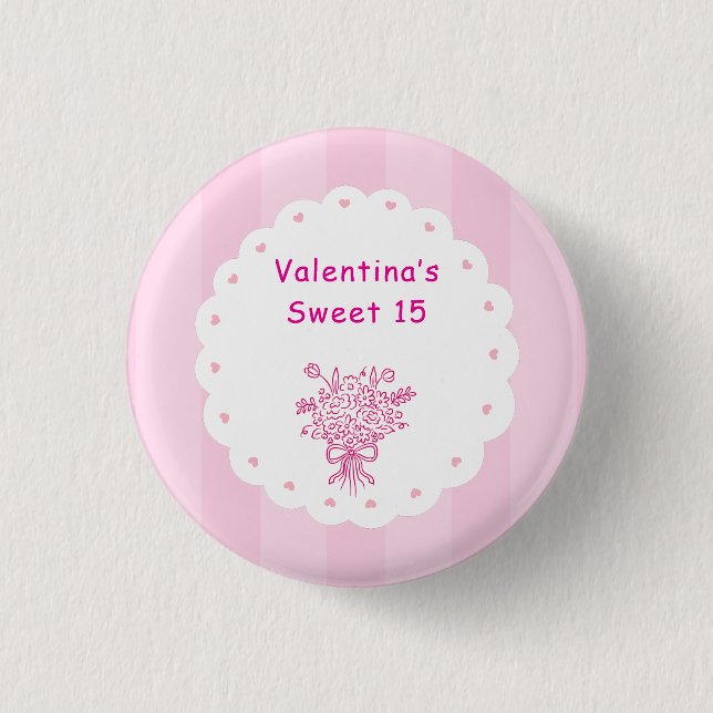 Elegant Quinceañera Floral Bouquet | Pink & White  3 Cm Round Badge (Front)