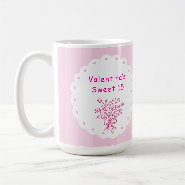 Elegant Quinceañera Floral Bouquet | Pink & White  Coffee Mug (Left)