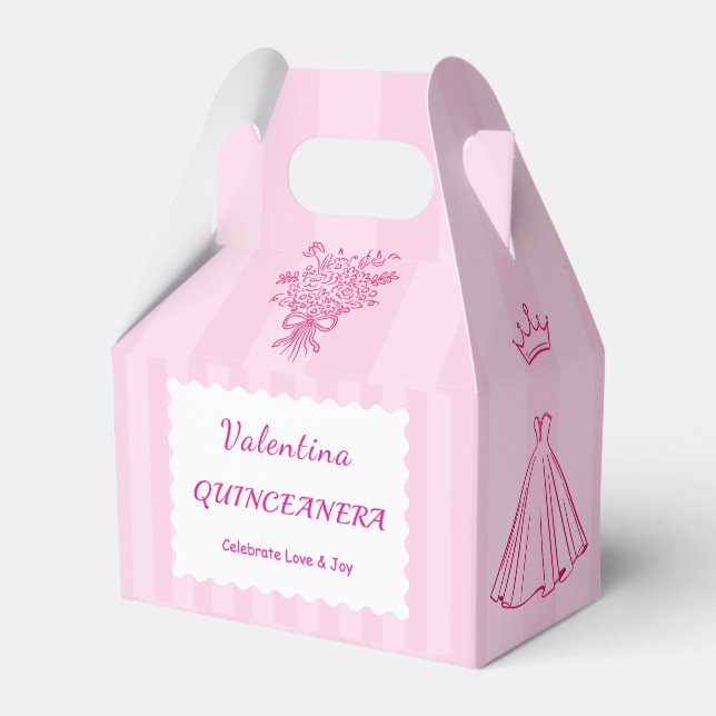 Elegant Quinceañera Floral Bouquet | Pink & White  Favour Box (Front Side)
