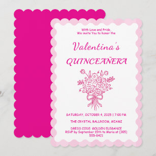Elegant Quinceañera Floral Bouquet   Pink & White  Invitation