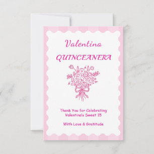 Elegant Quinceañera Floral Bouquet   Pink & White  Thank You Card