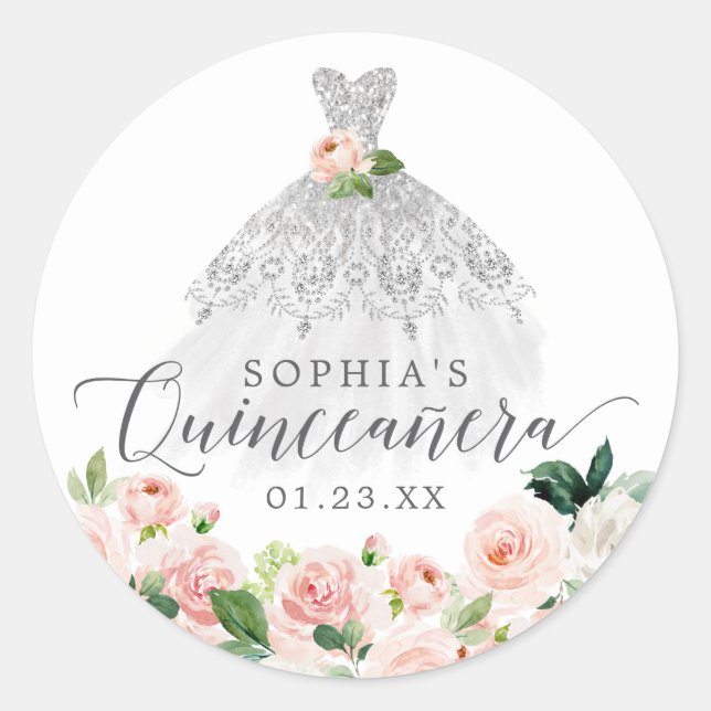 Elegant Quinceanera Floral Dress Classic Round Sti Classic Round Sticker (Front)