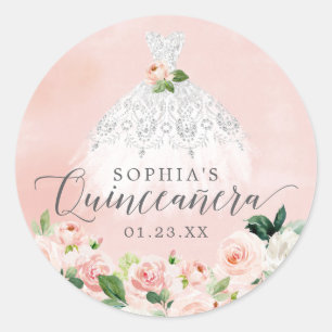 Elegant Quinceanera Floral Dress Classic Round Sti Sticker