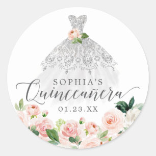 Elegant Quinceanera Floral Dress Classic Round Sti Sticker