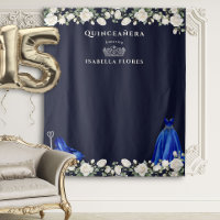 Elegant Quinceanera Floral Princess Dark Blue