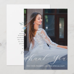 Elegant Quinceanera Floral Script Thank You Photo Invitation