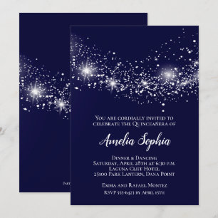 Elegant Quinceañera Glitter Navy Blue Invites