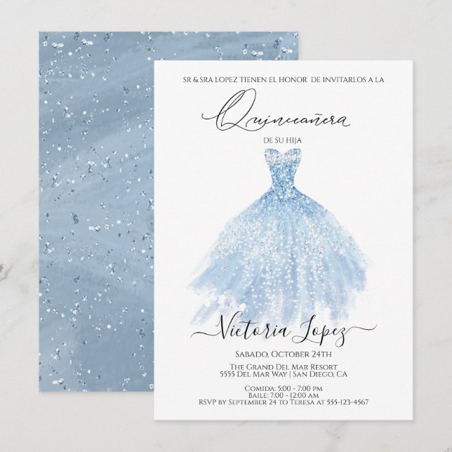 Elegant Quinceañera Glitter Sparkle Spanish Quince Invitation (Front/Back)