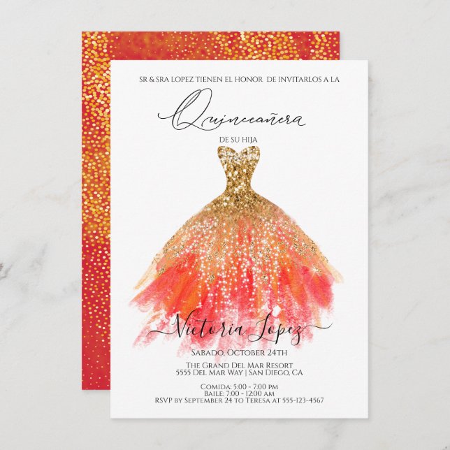 Elegant Quinceañera Glitter Sparkle Spanish Quince Invitation (Front/Back)