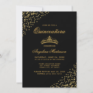 Elegant Quinceanera Gold Glitter Crown Invitation