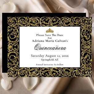 Elegant Quinceanera Gold Scrollwork Save The Date
