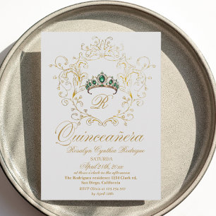 Elegant Quinceanera Gold White Invitation