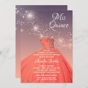 Elegant Quinceañera Gown Stars Invitations