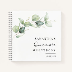 Elegant Quinceanera Greenery 15th Birthday Guest Notebook