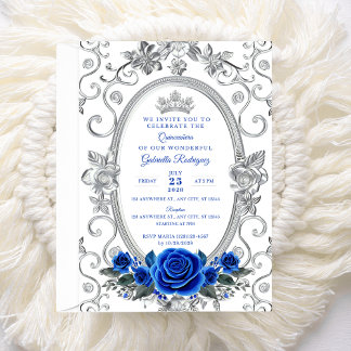Elegant Quinceañera Invitation Floral Blue Z3