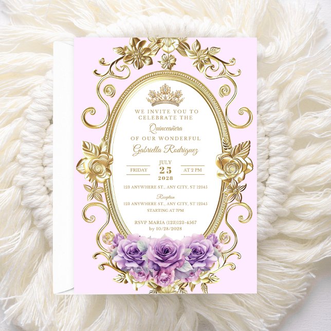 Elegant Quinceañera Invitation Floral lilac Z6 (Creator Uploaded)