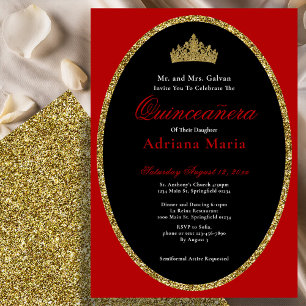 Elegant Quinceanera Invitation Gold Red Glitter