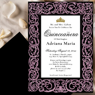 Elegant Quinceanera Invitation Pink Scrollwork