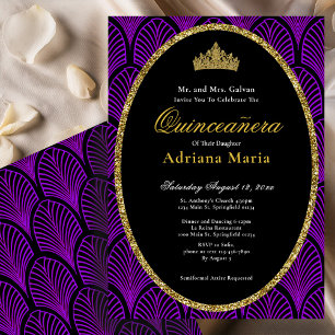 Elegant Quinceanera Invitation Purple Art Deco