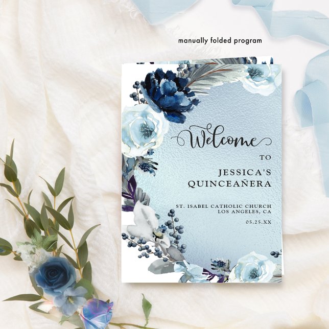 Elegant Quinceañera  Light Blue Foil Program (Creator Uploaded)
