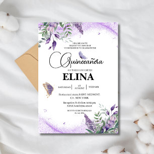 Elegant Quinceañera Lilac Lavender Butterfly  Invitation