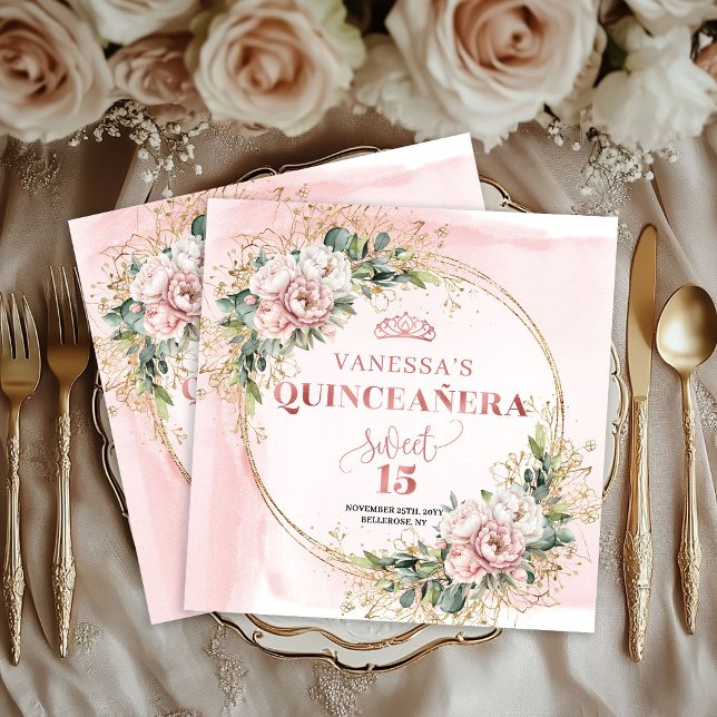 Elegant Quinceañera Napkins in Rose Gold Greenery (Elegant Quinceañera Napkins in Rose Gold Greenery)