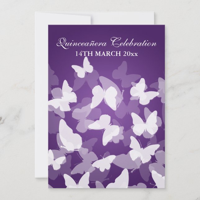 Elegant Quinceañera Party Butterflies Purple Invitation (Front)