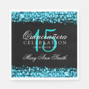 Elegant Quinceanera Party Sparkles Turquoise Napkin