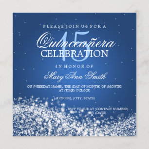 Elegant Quinceanera Party Sparkling Wave 2 Blue Invitation