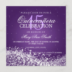 Elegant Quinceanera Party Sparkling Wave 2 Purple Invitation