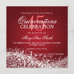 Elegant Quinceanera Party Sparkling Wave 2 Red Invitation