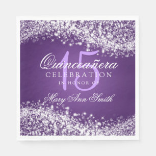 Elegant Quinceanera Party Sparkling Wave Purple Napkin