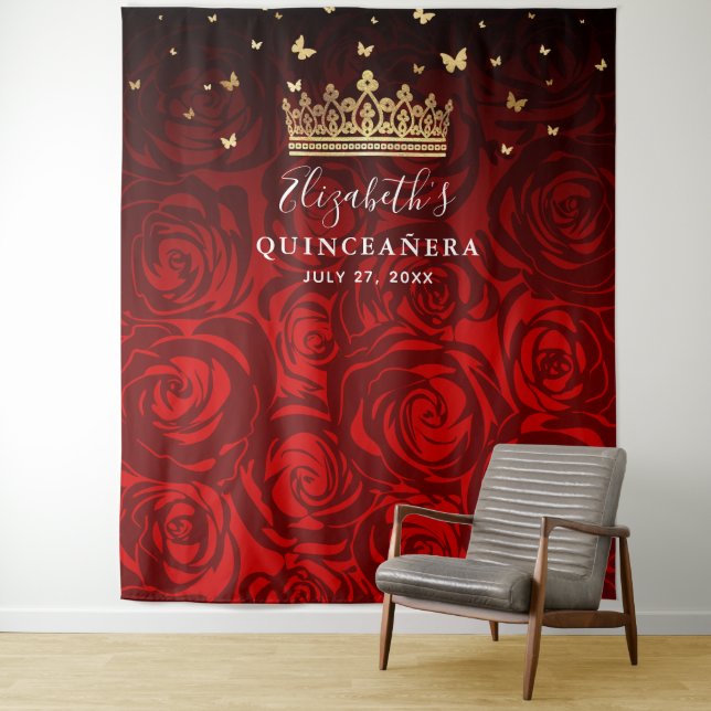 Elegant Quinceanera Photo Backdrop Tapestries (In Situ)