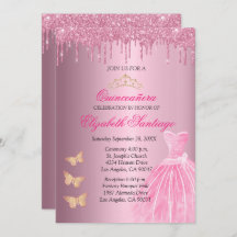 Elegant Quinceañera Pink and Gold Glitter Drips