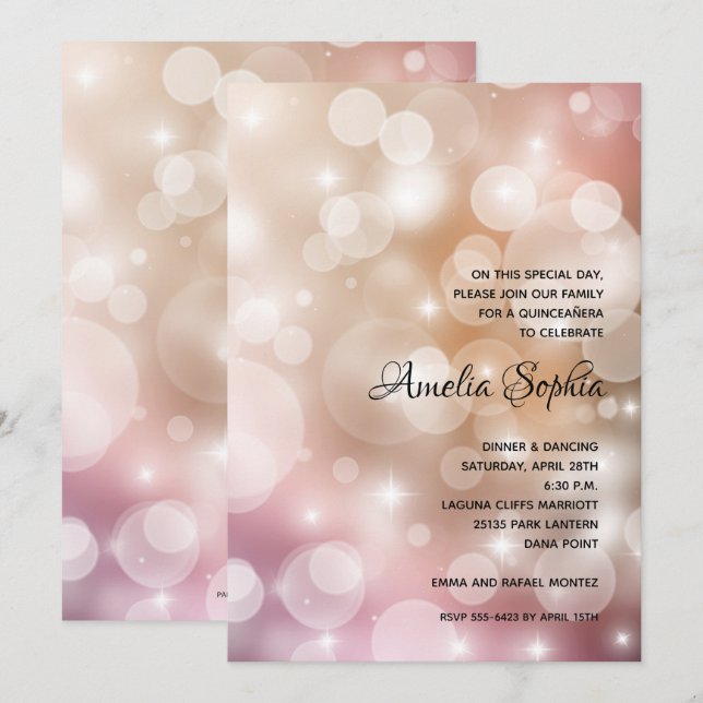 Elegant Quinceañera Pink Blush Invitations (Front/Back)