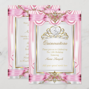 Elegant Quinceanera Pink Gold Silver White Invitation