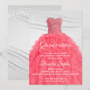 Elegant Quinceañera Pink Gown Invitations