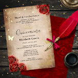 Elegant Quinceanera Red Rose Gold<br><div class="desc">Create your own elegant red quinceanera invitations accented in real gold foil (available also in silver and rose gold). The vintage floral art by Raphaela Wilson depicts dramatic dark red watercolor roses, sparkle butterfly confetti, a filigree gown / dresses border, and a royal princess crown / tiara. Keep the aged...</div>