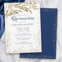 Elegant Quinceanera Royal Blue and Gold Leaves