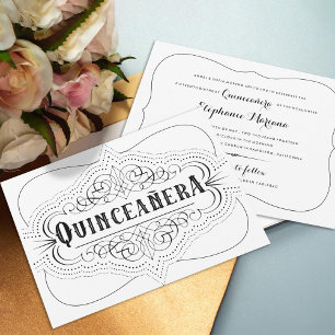 Elegant Quinceañera South Western Black and White Invitation