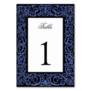 Elegant Quinceanera Table Number Blue Scrollwork
