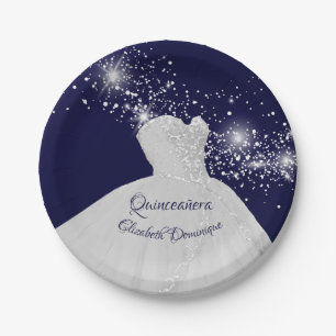 Elegant Quinceañera White Gown Paper Plate