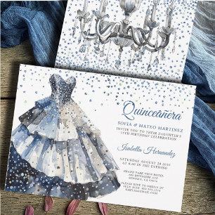 Elegant Quineanera Glitter Blue Gown Party Invitation